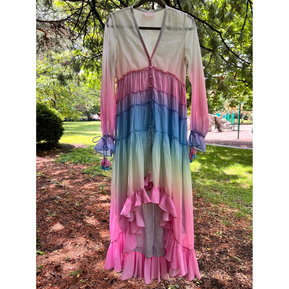 Rococo Sand Ciel Maxi Dress Women Small Pink Ombre LNWOT High Low Ruffle Tiered